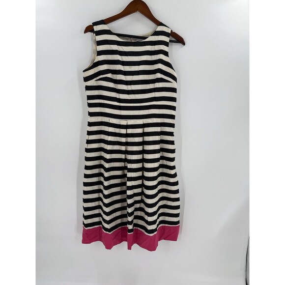 CHANCELLE DRESS BLACK WHITE STRIPED PINK BOTTOM SIZE 8 SLEEVELESS DRESS - Picture 1 of 9